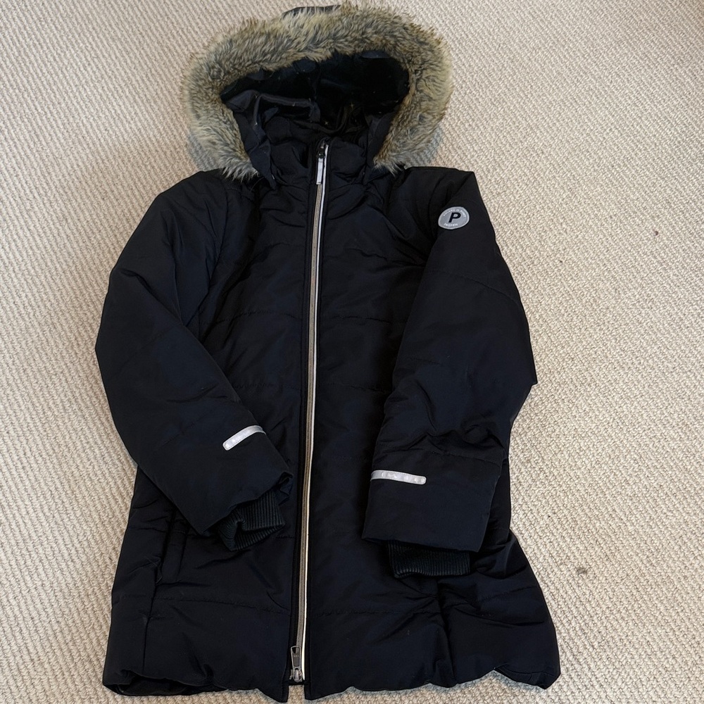 Polarn O. Pyret Black Kids Coat with Fur Hood